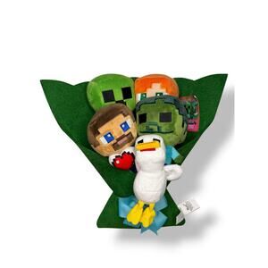 Minecraft 5 Pc Plush Bouquet Steve Alex Creeper Zombie Chicken Mojang Ruz NEW